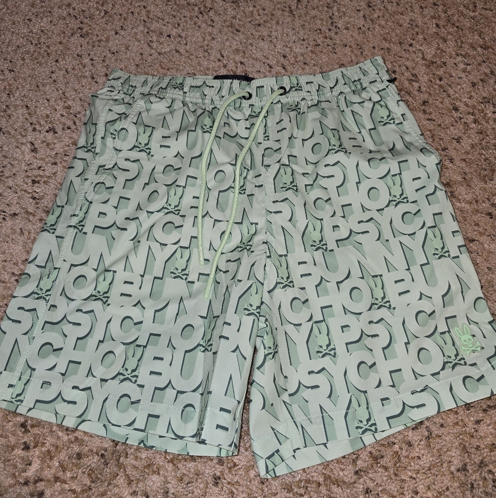 Men's Light Green Patterned Swim Shorts